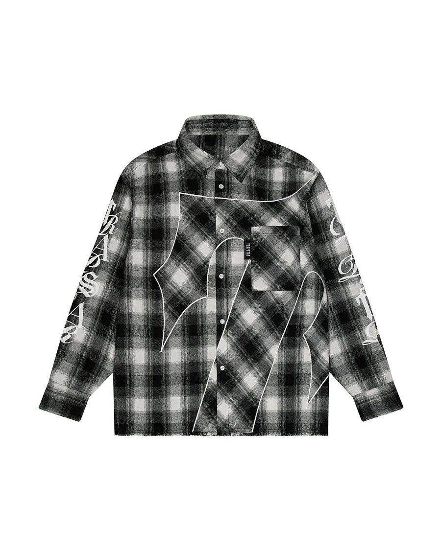 camicia in flanella con scritta - nera