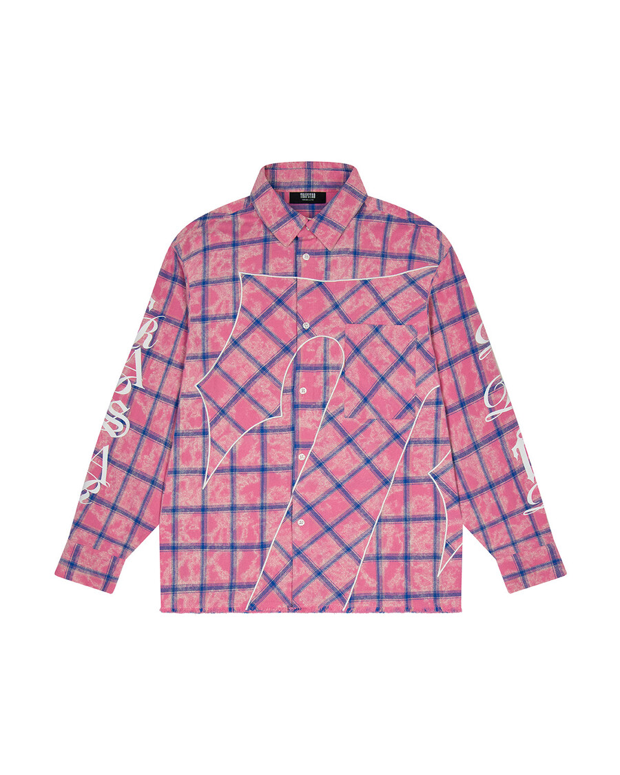 camicia in flanella con scritta - rosa