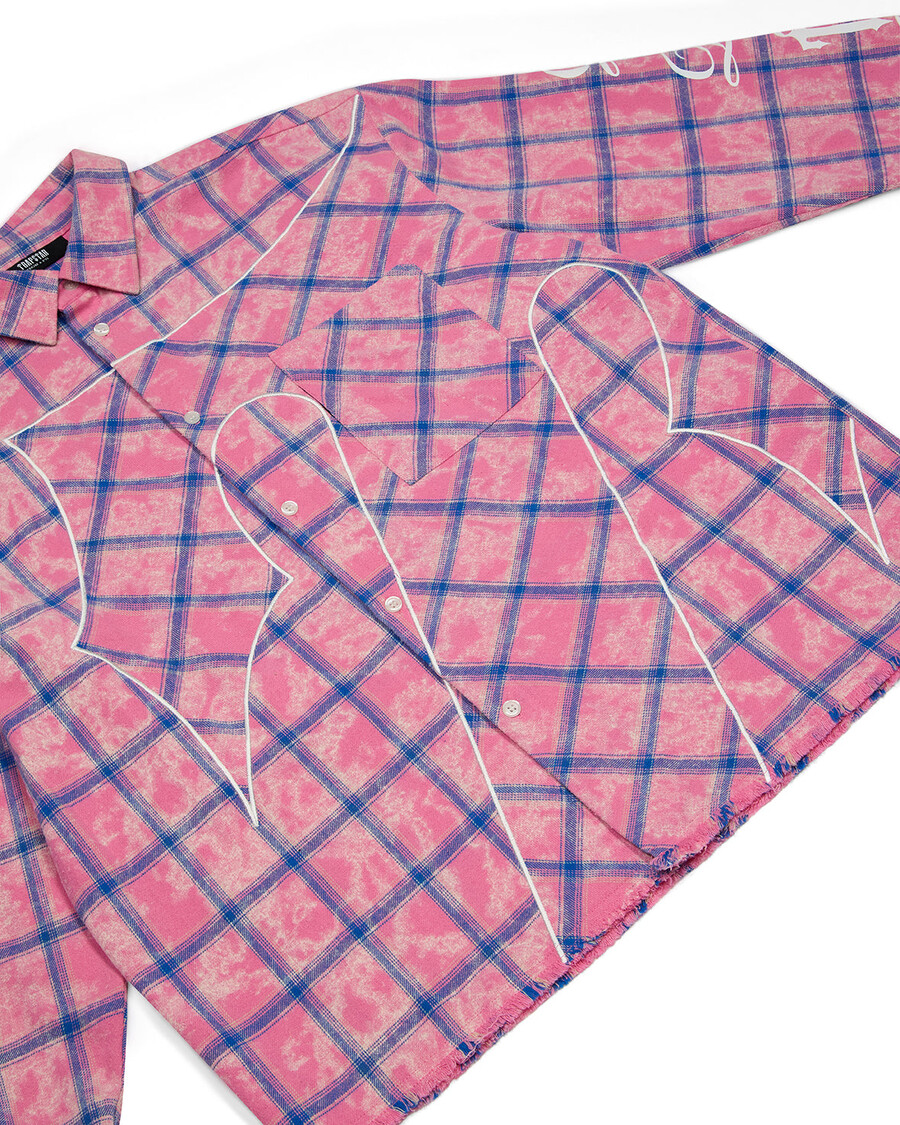 camicia in flanella con scritta - rosa