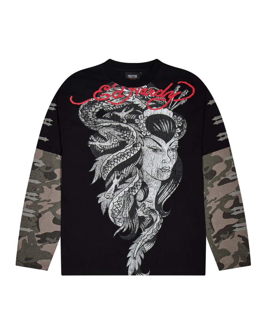 maglietta a maniche lunghe trapstar x ed hardy medusa - nero lavatomimetico