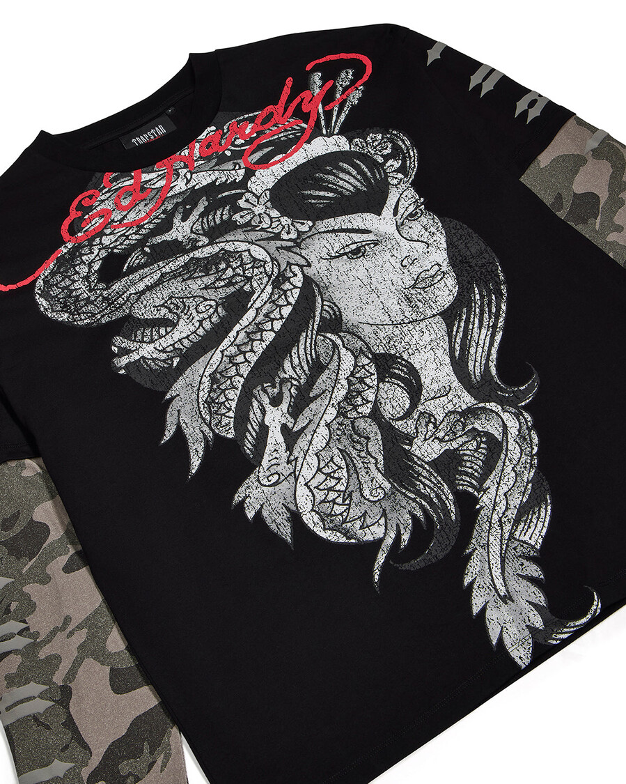 maglietta a maniche lunghe trapstar x ed hardy medusa - nero lavatomimetico