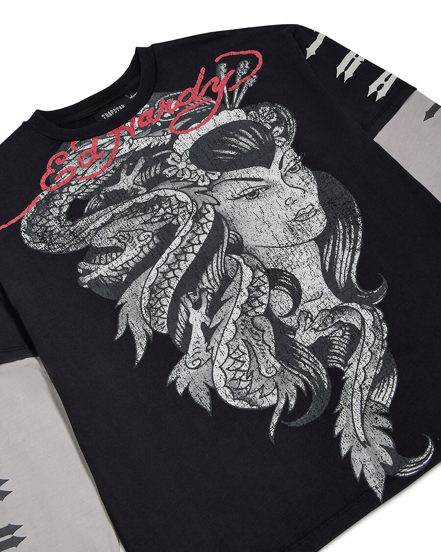 maglietta a maniche lunghe trapstar x ed hardy medusa - nerobianco