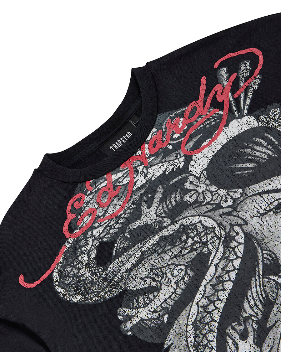 maglietta a maniche lunghe trapstar x ed hardy medusa - nerobianco