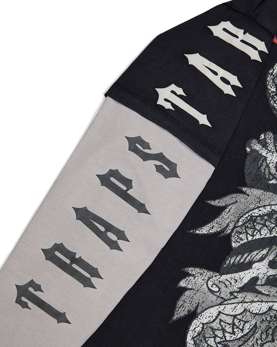 maglietta a maniche lunghe trapstar x ed hardy medusa - nerobianco