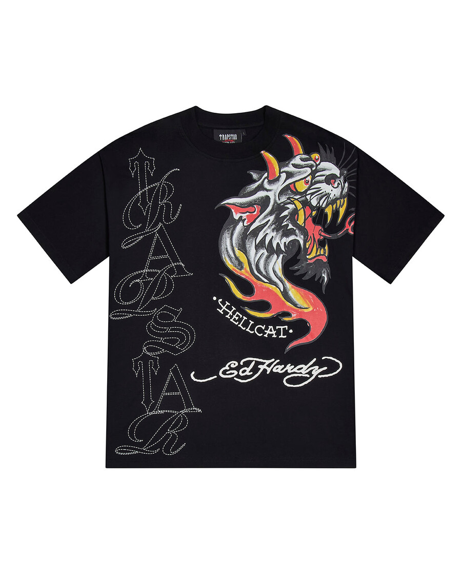 maglietta trapstar x ed hardy hell cat - nera