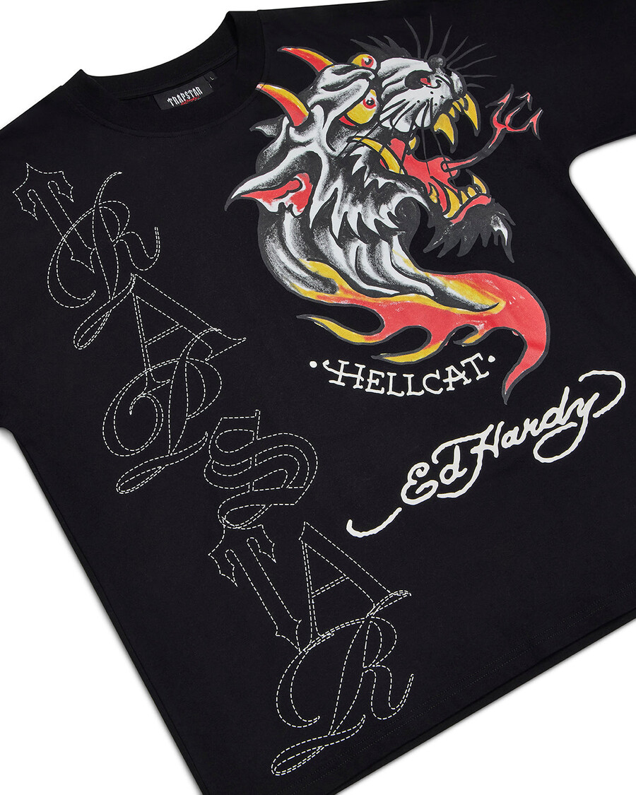 maglietta trapstar x ed hardy hell cat - nera