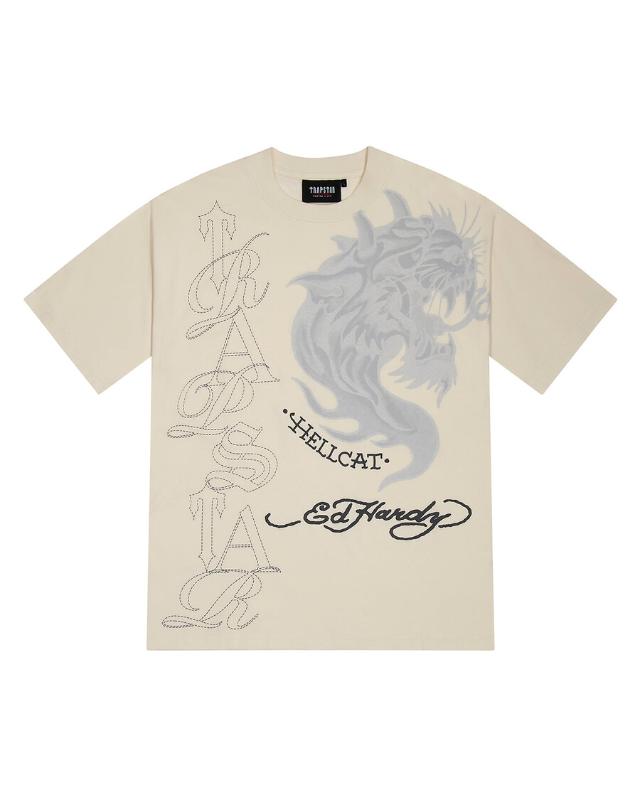 maglietta trapstar x ed hardy hell cat - naturale