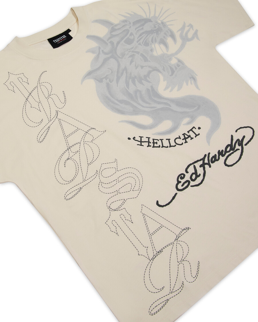 maglietta trapstar x ed hardy hell cat - naturale
